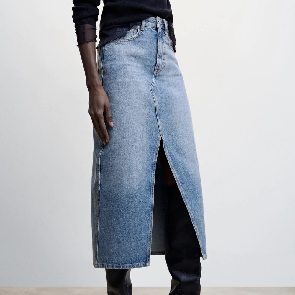 Mango denim midi skirt with slit size S